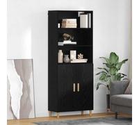 Runheo Armoire Haute en Bois d'ingénierie chêne Noir 69,5 x 32,5 x 180 cm avec Portes, étagères spacieuses, Pieds Robustes pour Salle à Manger, Cuisine, Salon ou Bureau