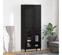 Runheo Armoire Haute en Bois d'ingénierie chêne Noir 69,5 x 34 x 180 cm avec Portes et étagères pour Salon Salle à Manger Bureau Rangement élégant