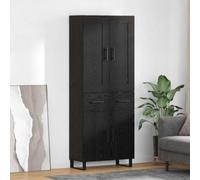 Runheo Armoire Haute en Bois d'ingénierie chêne Noir 69,5 x 34 x 180 cm avec tiroir, 4 Portes, étagères pour Rangement Cuisine Salon Salle à Manger Bureau, Pieds carrés métal Stable Design Moderne