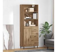 Runheo Armoire Haute en chêne Artisanal avec tiroir et Porte, Meuble Rangement Moderne 69,5 x 34 x 180 cm pour Salon Salle à Manger Cuisine, Buffet Console vaisselier élégant Stable et Fonctionnel