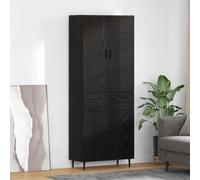 Runheo Armoire Haute en chêne Noir Bois aggloméré et Verre avec 2 Portes, 2 tiroirs et étagères pour Rangement Salon Salle à Manger Bureau entrée, Meuble Buffet vaisselier Moderne Fonctionnel