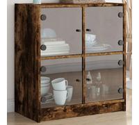 Runheo Armoire latérale en Bois d'ingénierie chêne fumé 68x37x75,5 cm avec Portes en Verre, Espace Rangement pour Salon Salle à Manger Bureau, Meuble Buffet Console vitrine Design