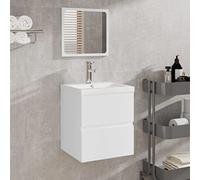 Runheo Armoire lavabo Suspendue avec Vasque encastrée et Miroir Blanc, Meuble sous évier avec tiroir Rangement, Colonne Salle de Bain compacte pour Douche Toilette buanderie