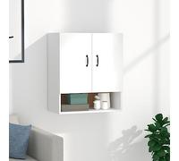 Runheo Armoire Murale Blanche en Bois d'ingénierie 60x31x70 cm avec 2 Portes, étagère Ouverte, Meuble de Rangement Mural Stable pour Chambre, Salon, Cuisine, Bureau