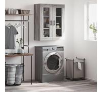 Runheo Armoire Murale Bois d'ingénierie Sonoma Gris 69,5x34x90 cm avec Porte vitrée Rangement Suspendu pour Salon Chambre Bureau décoration Pratique