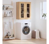 Runheo Armoire Murale chêne Sonoma en Bois d'ingénierie 69,5x34x90 cm avec Porte vitrée Meuble de Rangement Suspendu pour Salon Chambre Bureau