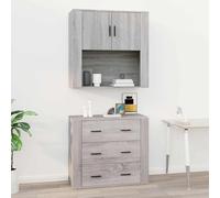 Runheo Armoire murale gris Sonoma 80 x 33 x 80 cm avec porte et compartiment pour salon, chambre à coucher, cuisine, bureau, peu encombrant et polyvalent comme buffet ou organisateur avec espace de