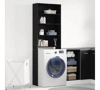 Runheo Armoire pour machine à laver - Noir - Aspect chêne - En bois - 64 x 24 x 190 cm - Espace de rangement pour machine à laver et sèche-linge - Amortisseur de vibrations - Tapis et organisation de