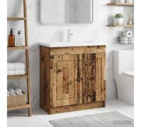 Runheo Armoire sous évier de Salle de Bain en Bois Ancien, Meuble lavabo avec étagère, Rangement Pratique pour Vasque, Placard sous évier, Commode Simple à Poser pour Toilette et Douche