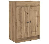 Runheo Armoire sous évier de Salle de Bain en Bois d'ingénierie chêne Artisanal avec Porte pivotante 90°, étagère intérieure, poignée métal Noir