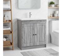 Runheo Armoire sous évier de Salle de Bain Sonoma Gris en Bois d'ingénierie 56x37,5x81 cm avec Porte, poignée métal Noir, Grand Rangement pour lavabo Vasque et Organisateur Double Simple