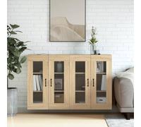 Runheo Armoires murales 2 pcs en Bois d'ingénierie chêne Sonoma 69,5x34x90 cm avec Porte vitrée Grande capacité pour Rangement Salon Cuisine Chambre Bureau décoration