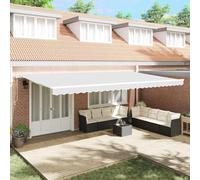 Runheo Auvent électrique extensible blanc 600 x 300 cm avec protection solaire en polyester, bras articulé, manivelle et moteur, auvent résistant aux intempéries et aux UV pour balcon, jardin