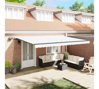 Runheo Auvent rétractable blanc, 500 x 300 cm, tissu avec bras articulé, imperméable, résistant aux UV, résistant aux intempéries, avec éclairage LED, autoportant, pour balcon, jardin, terrasse