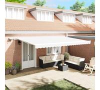 Runheo Auvent rétractable, blanc, 500 x 300 cm, tissu et acier, protection solaire, bras articulé, extensible, résistant aux intempéries, facile à monter, jardin, balcon