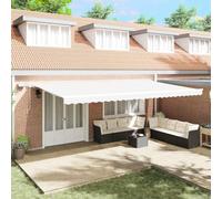 Runheo Auvent rétractable blanc 600 x 300 cm avec tissu et cadre en acier, résistant aux intempéries et aux UV, mécanisme à manivelle manuelle, idéal comme protection solaire pour jardin, balcon