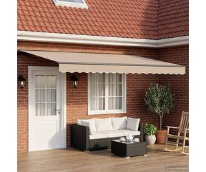 Runheo Auvent rétractable électrique Beige et Anthracite 4,5 × 3 m, Store banne Toile occultant Para Soleil, Protection extérieur terrasse Jardin, pergola Brise Vue Enrouleur Manuel télécommande