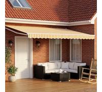 Runheo Auvent rétractable électrique Jaune et Blanc 4 × 3 m en Polyester et Aluminium avec Panneaux solaires, télécommande, manivelle, idéal extérieur terrasse Jardin Patio pour ombrage et