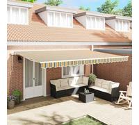 Runheo Auvent rétractable multicolore 500 x 300 cm en polyester et aluminium avec bras articulé, résistant aux intempéries et extensible pour jardin et balcon, montage facile
