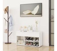Runheo Banc à chaussures blanc en bois 80 x 30 x 45 cm avec assise, espace de rangement et étagères, banc de couloir pour l'ordre, le rangement et l'organisation dans l'entrée