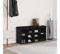 Runheo Banc à chaussures noir aspect chêne 102 x 32 x 50 cm en bois avec espace de rangement et 10 étagères pour couloir, entrée, siège pratique et solution de rangement