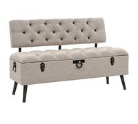 Runheo Banc avec espace de rangement et dossier, 110 cm, tissu crème, banc de couloir rembourré avec pieds en acier robustes pour couloir, chambre à coucher et garde-robe