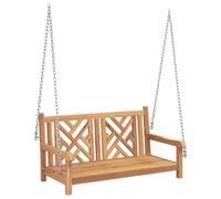 Runheo Banc de balançoire de jardin en teck massif - 114 x 60 x 64 cm - Avec dossier et accoudoirs - Banc en bois résistant aux intempéries - Pour jardin, terrasse, balcon, siège extérieur stable pour