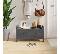 Runheo Banc de couloir gris en pin massif 80 x 40 x 43 cm avec 2 tiroirs, banc et espace de rangement pour couloir, entrée, banc de garde-robe avec surface stable