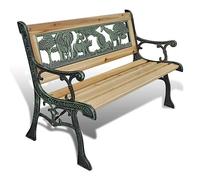 Runheo Banc de Jardin pour Enfants en Bois de 84 cm avec Cadre en Fer Finition Bronze, siège Robuste pour extérieur terrasse Balcon Patio ou Cour avec Motif Animaux et Confort Optimal