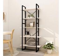 Runheo Bibliothèque à 5 Niveaux Blanche en Bois de pin et métal 80x30x175 cm Solide modulable pour Rangement Livres Magazines Objets Bureau Salon Chambre