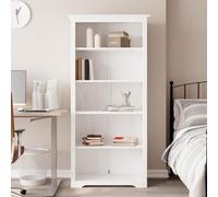 Runheo Bibliothèque BODO Blanc Bois pin Massif 82x40x173 cm Meuble Rangement 5 Niveaux pour Salon Bureau Chambre avec Compartiments Disposition Stable et Design français