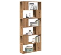 Runheo Bibliothèque chêne Artisanal 80x24x186 cm en Bois d'ingénierie, Meuble Rangement avec 6 Compartiments, séparateur de pièce Polyvalent pour Salon Bureau Chambre