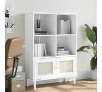 Runheo Bibliothèque SENJA en Bois Massif de pin Blanc avec Surface Aspect rotin, étagère de Rangement avec Portes, Meuble Pratique pour Salon, Bureau, Chambre ou entrée