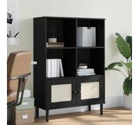 Runheo Bibliothèque SENJA en Bois Massif de pin Noir, Aspect rotin avec Portes, étagère de Rangement pour Livres, dossiers, Objets décoratifs, Meuble Pratique Salon Bureau Chambre