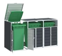 Runheo Boîte à poubelles anthracite en acier pour 3 tonneaux 216 x 81 x 115 cm avec couvercle à charnière, ventilation, loquets, résistant aux intempéries et extensible pour jardin, terrasse et