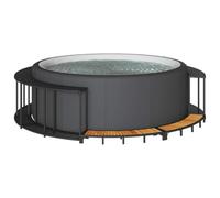 Runheo Bordure de spa avec espace de rangement et escalier en bois noir en rotin synthétique durable avec cadre en acier revêtu par pulvérisation pour jacuzzi, spa, bassin et piscine confort