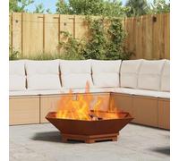 Runheo Brasero marron en acier résistant aux intempéries - 100 x 100 x 28 cm - Cheminée de jardin d'extérieur pour terrasse et barbecue - Durable, chaude et décorative pour une atmosphère chaleureuse