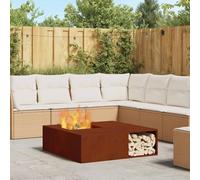 Runheo Brasero marron en acier résistant aux intempéries 100 x 100 x 30 cm carré pour jardin, terrasse et extérieur avec grande chambre de feu pour une chaleur confortable et une atmosphère élégante