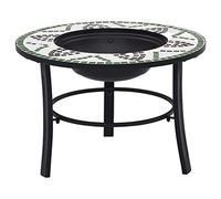 Runheo Brasero mosaïque céramique vert 68 cm acier jardin terrasse trépied avec surface de rangement pour bois de chauffage, barbecue et chaleur confortable en plein air