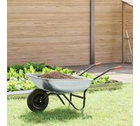 Runheo Brouette en acier argenté et noir - 133 x 62,5 x 58 cm - Avec pneus pneumatiques - Charge maximale : 110 kg - Pour jardin, chantier, cour, agriculture, extérieur, parterres et feuilles