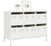 Runheo Buffet Blanc en Acier laminé à Froid 101,5x39x73,5 cm, Meuble de Rangement avec 6 tiroirs, Console Multifonction pour Salon, Chambre, Bureau, Couloir
