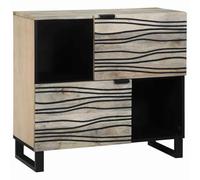 Runheo Buffet Blanc en Bois de manguier Massif 80 x 33,5 x 75 cm avec Pieds en Fer Noir Stable et Rangement à 2 Portes pour Salon, Salle à Manger, entrée ou Bureau
