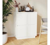 Runheo Buffet Blanc en Bois Massif de pin 60x34x75 cm Armoire 4 Portes Rangement Salon Salle à Manger Console Meuble avec Pieds flottants et Plateau décoratif