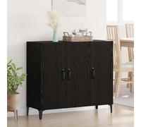 Runheo Buffet chêne Noir Bois d'ingénierie 90 x 34 x 80 cm Meuble Rangement avec 3 Portes Console Salon Salle à Manger Couloir pour Vaisselle Livres décoration et Bureau