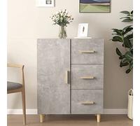 Runheo Buffet Gris béton en Bois d'ingénierie 69,5x34x90 cm avec 3 tiroirs Rangement Pratique pour Salon Salle à Manger entrée Bureau décoration Stable et résistant humidité