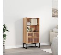 Runheo Buffet Haut en Bois d'ingénierie 60x35x125 cm avec Portes en pin Massif et Pieds en Fer, Meuble Rangement spacieux pour Salon, Chambre, Cuisine, Design scandinave Minimaliste