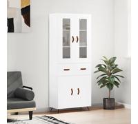Runheo Buffet Haut en Bois d'ingénierie Blanc 69,5x34x180 cm avec Pieds métal Stable, Meuble de Rangement pour Salon, Salle à Manger, Cuisine, entrée, Bureau, décor Pratique