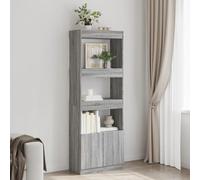 Runheo Buffet Haut en Bois d'ingénierie Sonoma Gris 63x33x180 cm Meuble Armoire avec Portes Rangement Bureau Salon Chambre, étagère bibliothèque Multifonction pour Organisation Efficace