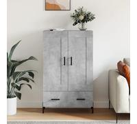 Runheo Buffet Haut Gris béton Bois d'ingénierie 69,5x31x115 cm Meuble de Rangement avec tiroirs Portes pour Salon Salle à Manger entrée Bureau décoration Plateau Stable