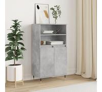 Runheo Buffet Haut Gris béton en Bois d'ingénierie 60x36x110 cm avec 6 Compartiments, Portes et Pieds en métal, Meuble de Rangement pour Salon, Salle à Manger, Bureau, décoration